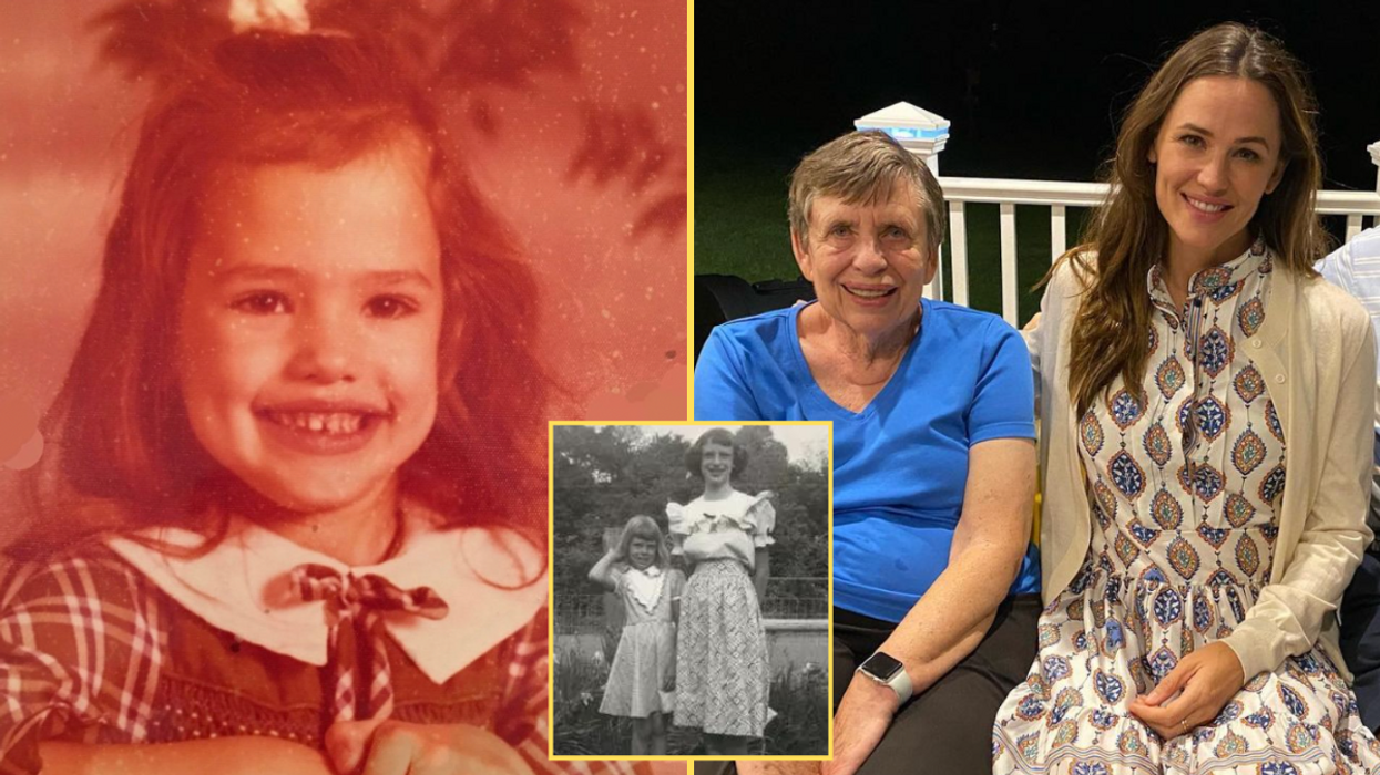 Picture of Jennifer Garner as a little girl, Jennifer Garner with her mother, and black and white photo of two girls (inset)